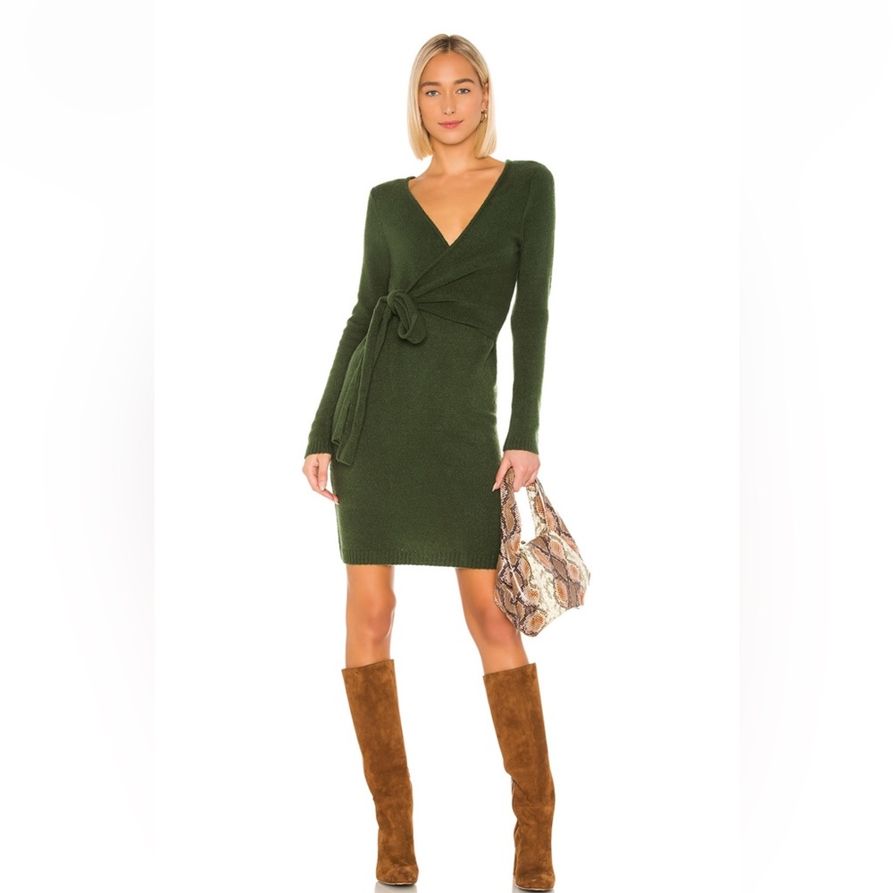 LPA Sean Long Sleeve Wrap Dress Green Revolve
